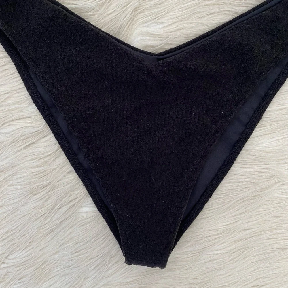 Frankie’s Bikinis Black Terry Cloth Enzo Terry Cheeky Bikini Bottom Swimsuit